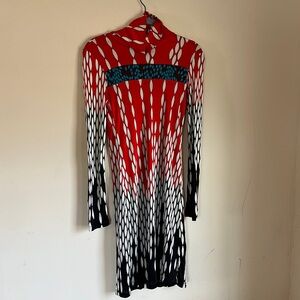 Custo Barcelona Red and Black Long Sleeve Turtleneck Dress size 1